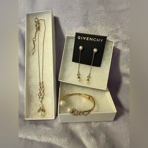 Givenchy Gold Tone Pearl and Crystal Drop Earrings